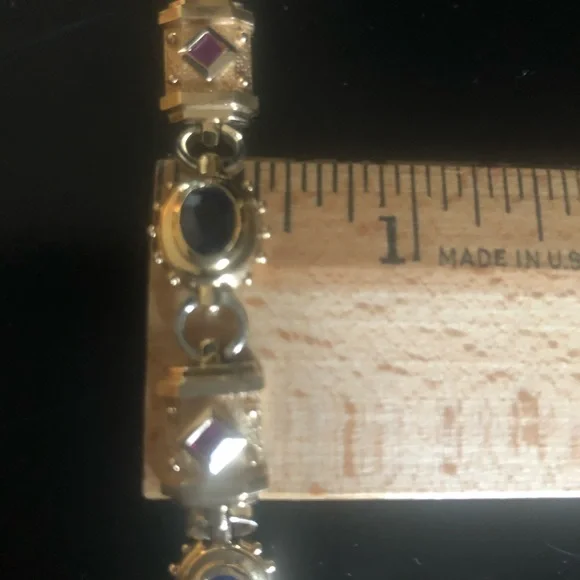 🌷Etruscan Revival Statement Bracelet Multi Colored Gemstones 14K Gold - Picture 13 of 16